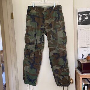 Vintage Paratrooper Fatigue Pants, Woodland Camoflauge Pattern